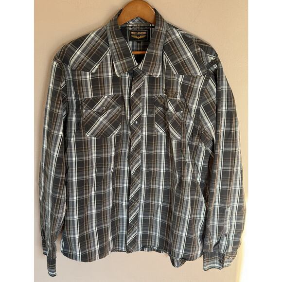 PME LEGEND Western shirt cotton Mens 3XL Pearl snap L/S Brown plaid rodeo Cowboy - Picture 1 of 4